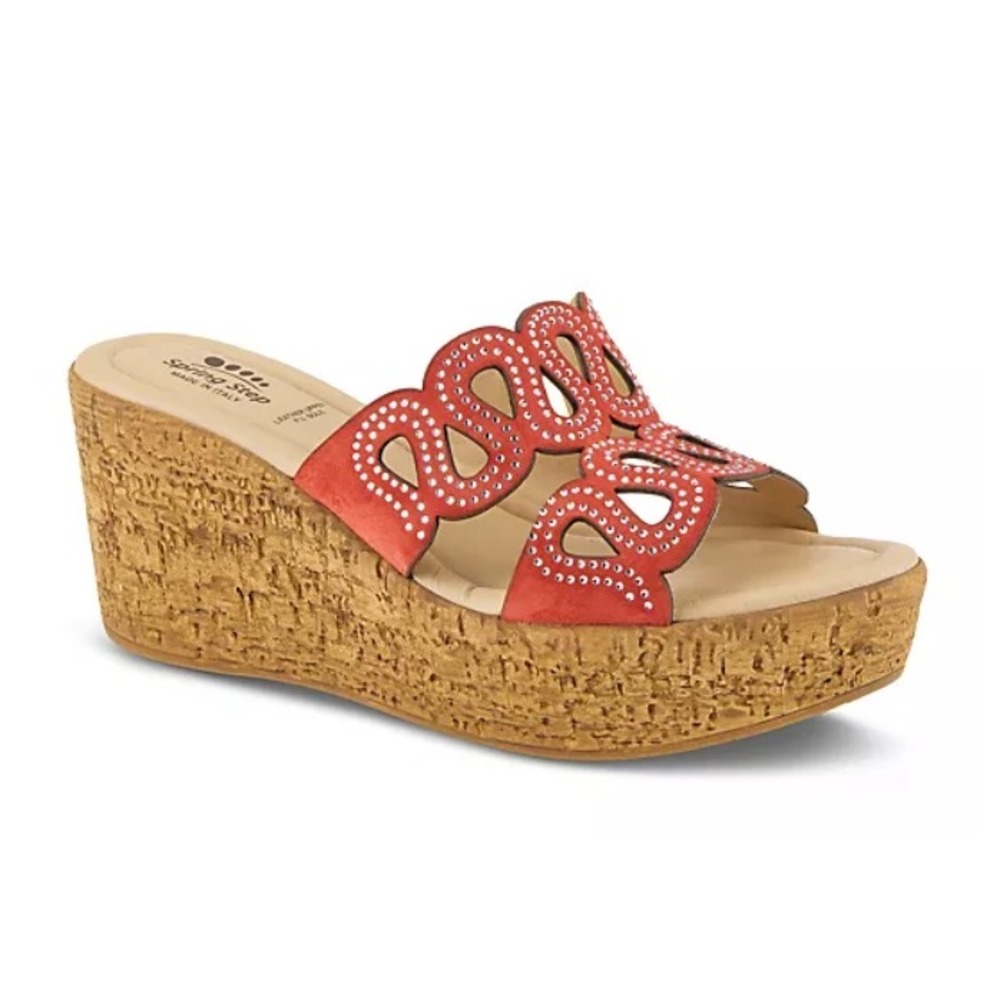 Spring Step Red Crystal Leather Wedge Platform Sandals Women's‎ EU 40 US 9 NEW